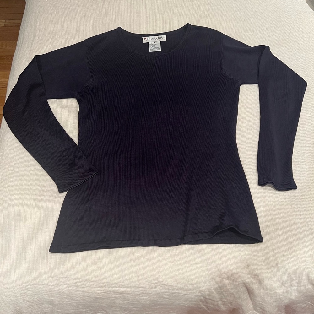 JH Collection VINTAGE Navy 100% Silk Thick T-shirt in Medium